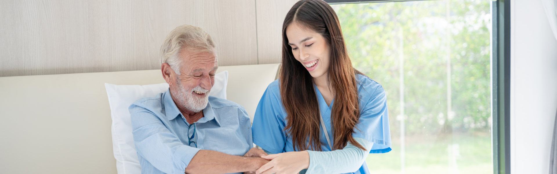 caregiver checking senior man